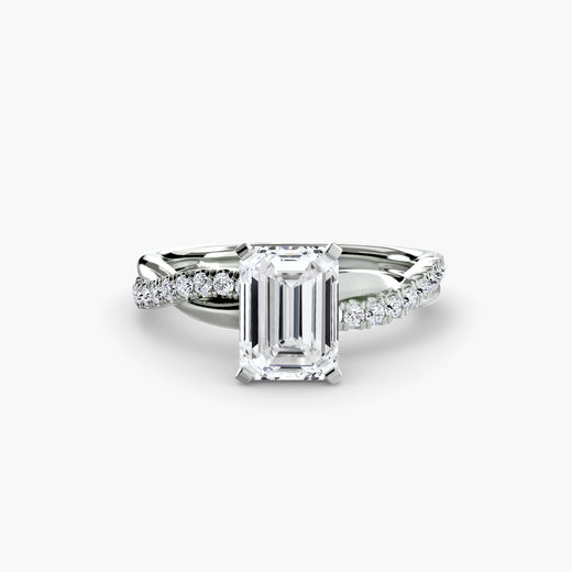 AUREX Emerald Cut pavé band solitaire ring setting in White Gold | SARATTI