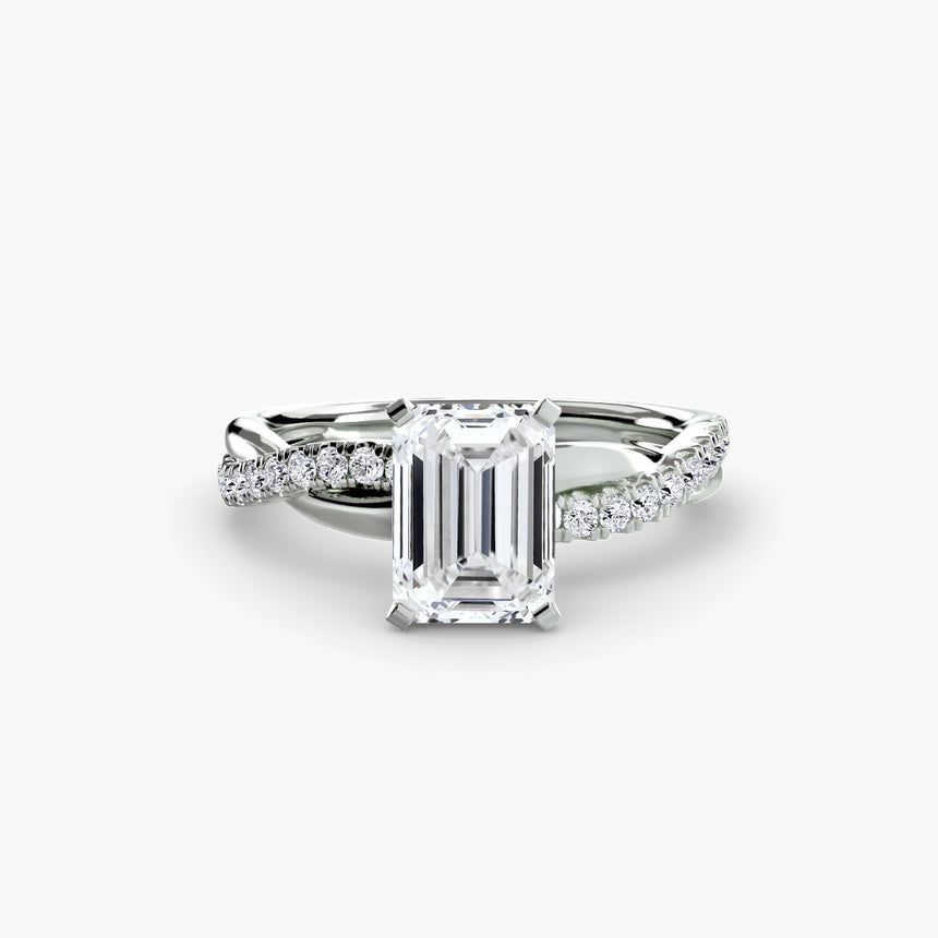 AUREX Emerald Cut pavé band solitaire ring setting in White Gold | SARATTI