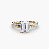 AUREX Emerald Cut pavé band solitaire ring setting in Yellow Gold | SARATTI