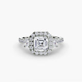 AUREX HALO – Asscher Cut Three-Stone Halo Diamond Ring Setting in 950 Platinum | SARATTI