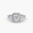 AUREX HALO – Asscher Cut Three-Stone Halo Diamond Ring Setting in White Gold | SARATTI