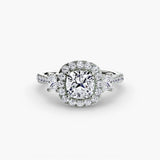 AUREX HALO – Cushion Cut Three-Stone Halo Diamond Ring Setting – White Gold view | SARATTI