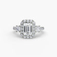 AUREX HALO Emerald Cut three-stone halo diamond ring setting in White Gold | SARATTI