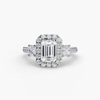 AUREX HALO – Emerald Cut Three-Stone Halo Diamond Ring Setting