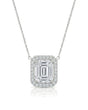 AUREX Halo Emerald Cut necklace setting in white metal with round diamond halo, front view | SARATTI Fine Jewelry