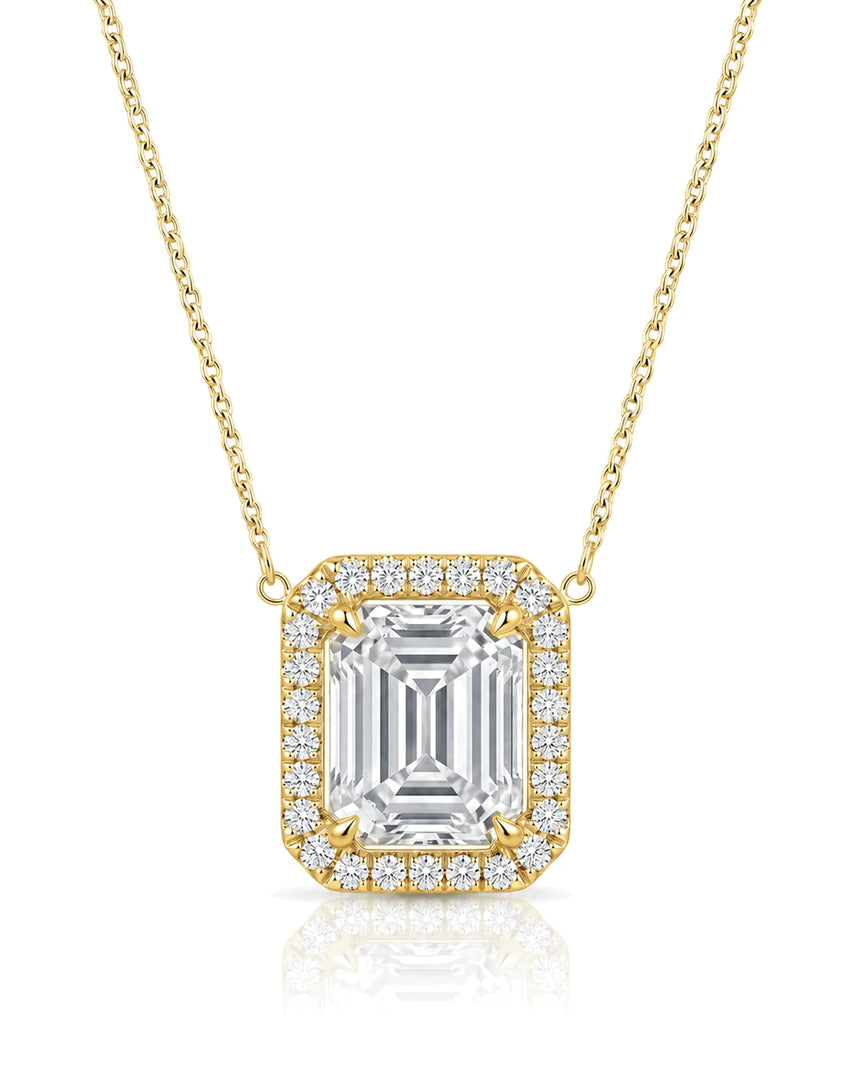 AUREX Halo Emerald Cut necklace setting in yellow gold with round diamond halo, front view | SARATTI Fine Jewelry