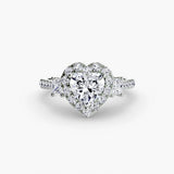 AUREX HALO Heart Cut Three-Stone Halo Diamond Ring Setting in White Gold | SARATTI