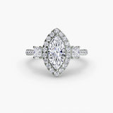 AUREX HALO – Marquise Cut Three-Stone Halo Diamond Ring Setting in 950 Platinum | SARATTI