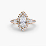 AUREX HALO – Marquise Cut Three-Stone Halo Diamond Ring Setting in Rose Gold | SARATTI