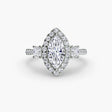 AUREX HALO – Marquise Cut Three-Stone Halo Diamond Ring Setting in White Gold | SARATTI