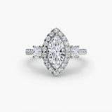 AUREX HALO – Marquise Cut Three-Stone Halo Diamond Ring Setting in White Gold | SARATTI