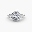 AUREX HALO Oval Cut three-stone halo diamond ring setting in White Gold | SARATTI