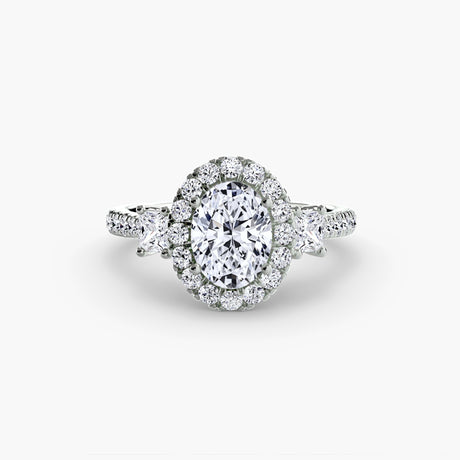AUREX HALO Oval Cut three-stone halo diamond ring setting in White Gold | SARATTI