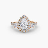 AUREX HALO – Pear Cut Three-Stone Halo Diamond Ring Setting in Rose Gold | SARATTI