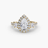 AUREX HALO – Pear Cut Three-Stone Halo Diamond Ring Setting in Yellow Gold | SARATTI