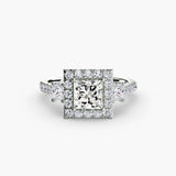 AUREX HALO – Princess Cut Three-Stone Halo Diamond Ring Setting in 950 Platinum | SARATTI