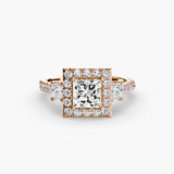 AUREX HALO – Princess Cut Three-Stone Halo Diamond Ring Setting in Rose Gold | SARATTI