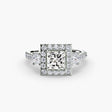 AUREX HALO – Princess Cut Three-Stone Halo Diamond Ring Setting in White Gold | SARATTI