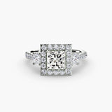 AUREX HALO – Princess Cut Three-Stone Halo Diamond Ring Setting in White Gold | SARATTI
