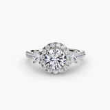 AUREX HALO – Round Cut Three-Stone Halo Diamond Ring Setting in 950 Platinum | SARATTI