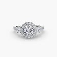 AUREX HALO – Round Cut Three-Stone Halo Diamond Ring Setting in White Gold | SARATTI