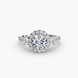 AUREX HALO – Round Cut Three-Stone Halo Diamond Ring Setting in White Gold | SARATTI