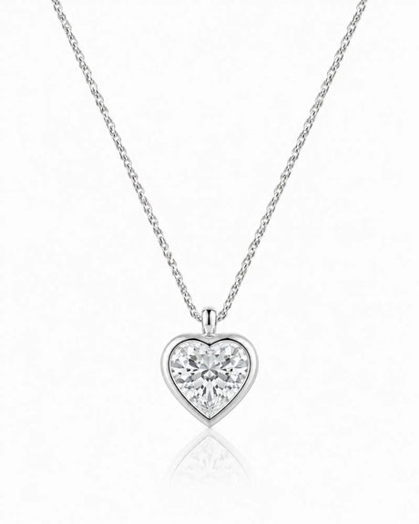 AUREX Heart Cut bezel necklace setting in white gold | SARATTI