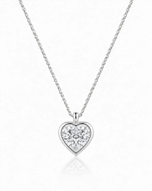 AUREX Heart Cut bezel necklace setting in white gold | SARATTI
