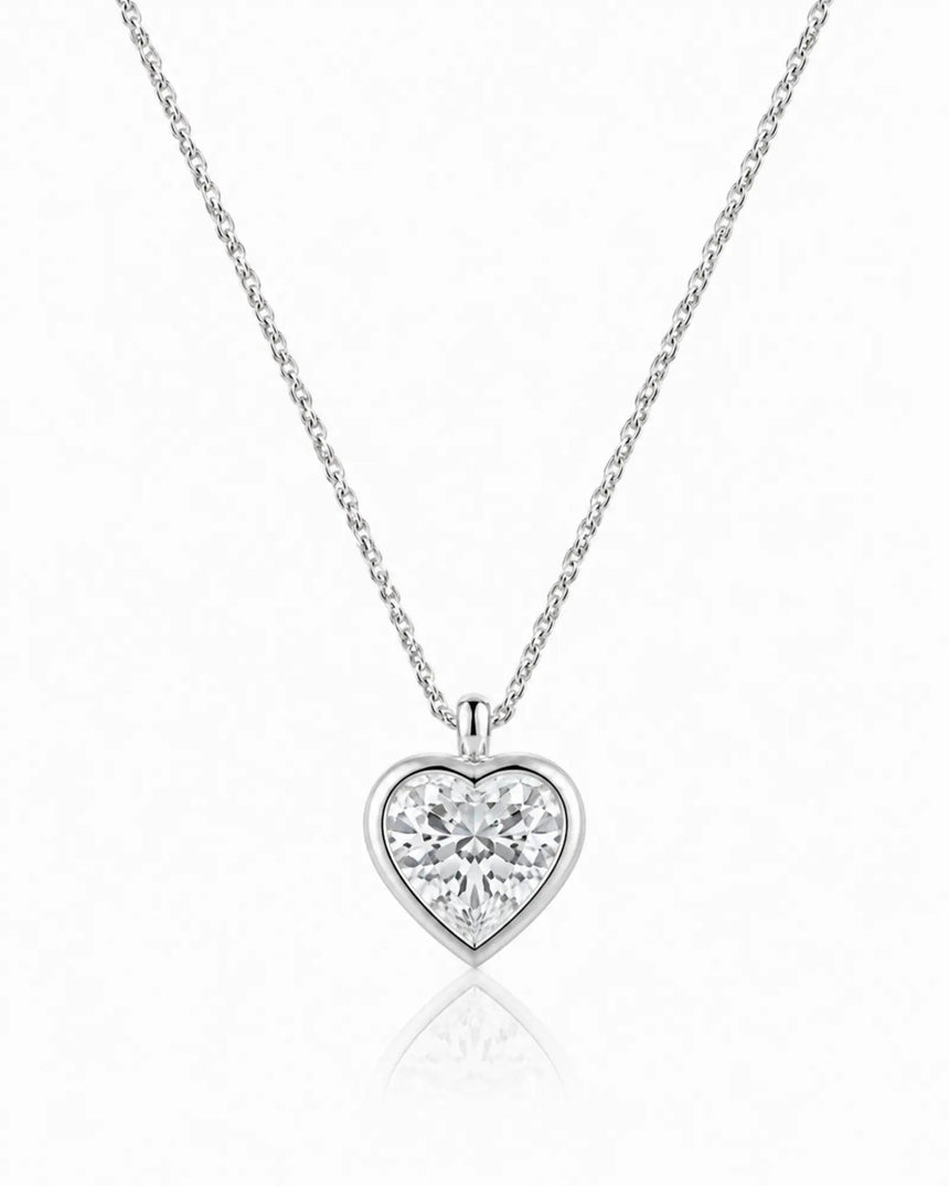 AUREX Heart Cut bezel necklace setting in white gold | SARATTI