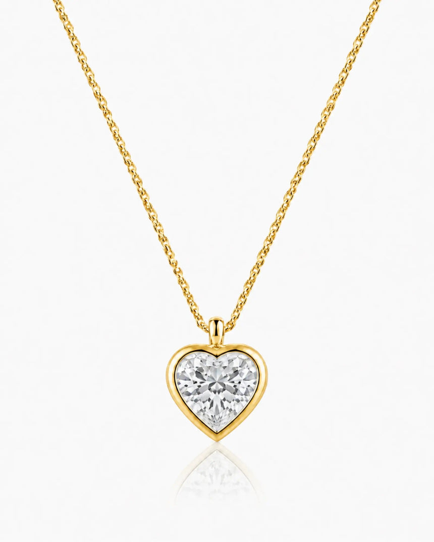 AUREX Heart Cut bezel necklace setting in yellow gold | SARATTI