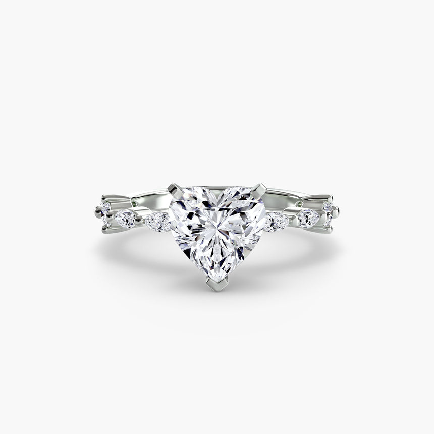 AUREX Heart Cut Pavé Cathedral Ring Setting in White Gold | SARATTI