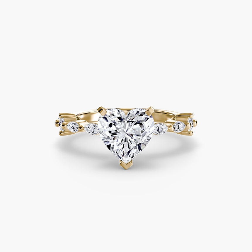 AUREX Heart Cut Pavé Cathedral Ring Setting in Yellow Gold | SARATTI