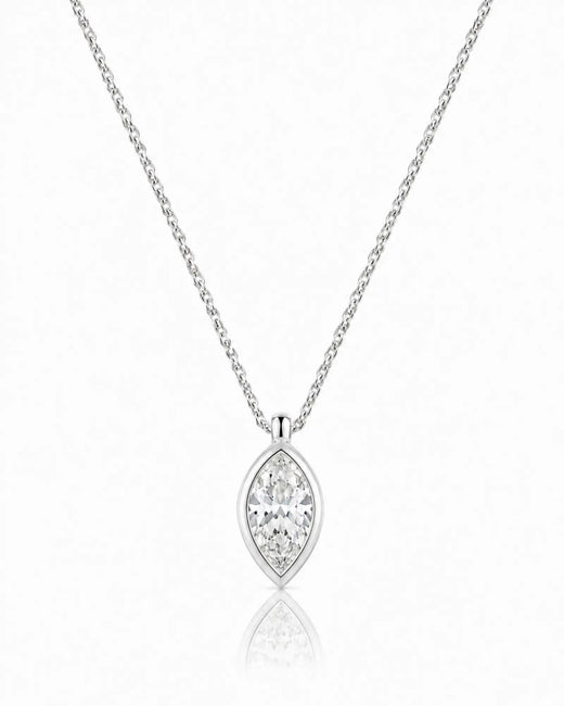 AUREX Marquise Cut bezel necklace setting in white gold | SARATTI