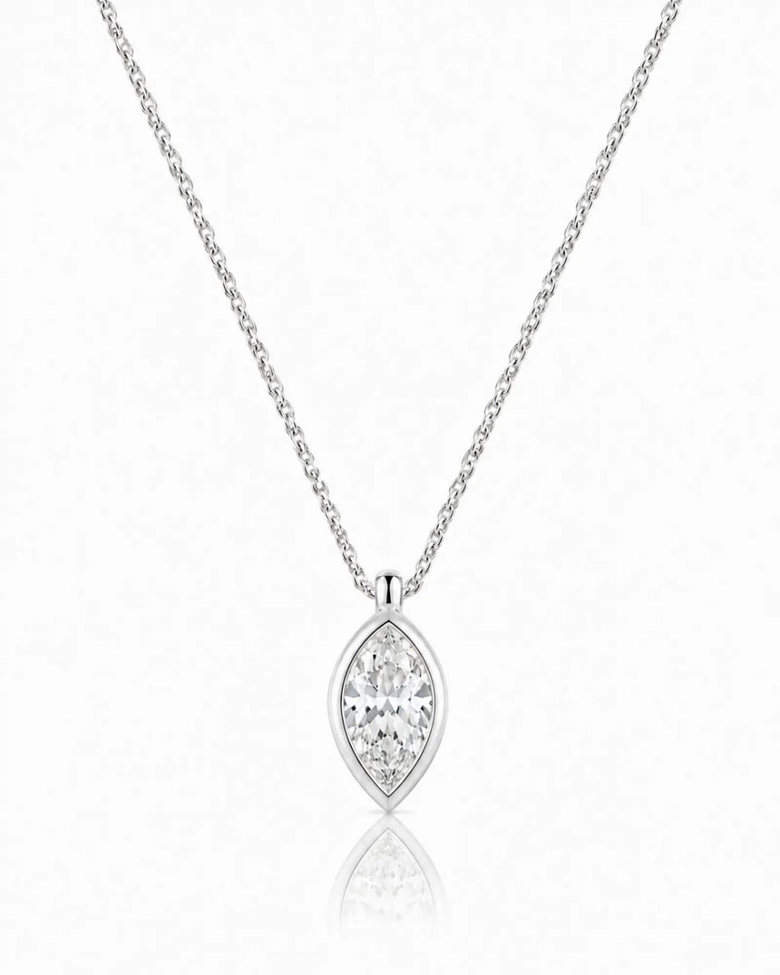 AUREX Marquise Cut bezel necklace setting in white gold | SARATTI