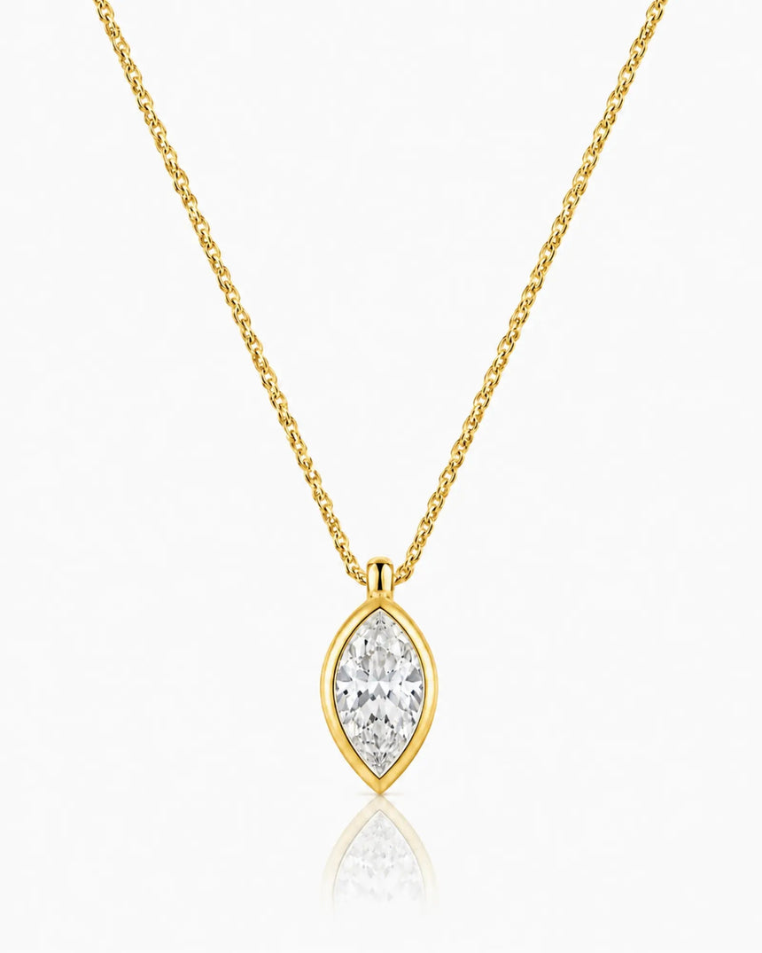 AUREX Marquise Cut bezel necklace setting in yellow gold | SARATTI