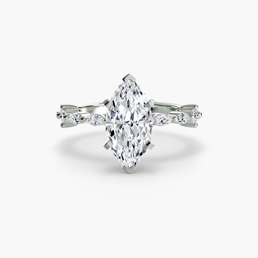 AUREX – Marquise Cut Pavé Cathedral Ring Setting in White Gold | SARATTI