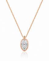 AUREX Oval Cut bezel necklace setting in rose gold | SARATTI