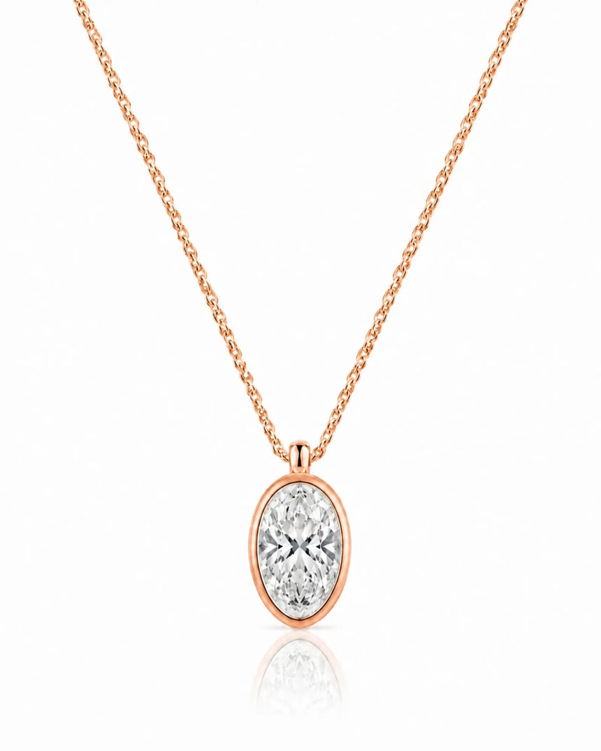 AUREX Oval Cut bezel necklace setting in rose gold | SARATTI