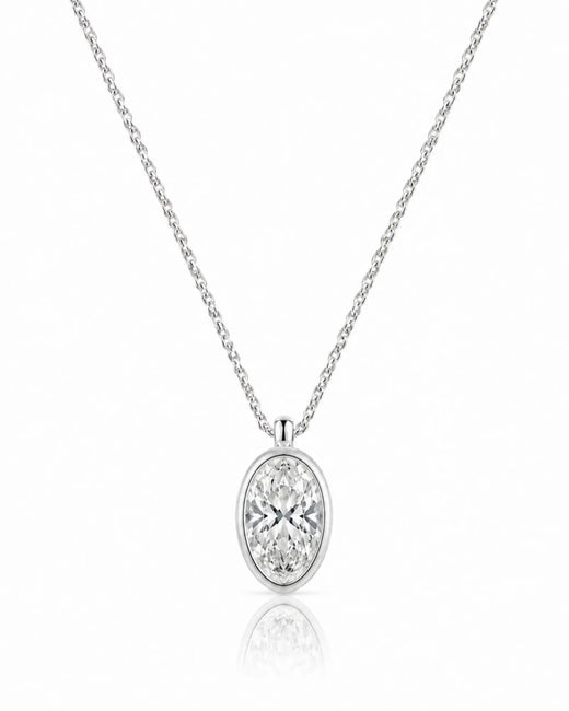 AUREX Oval Cut bezel necklace setting in white gold | SARATTI