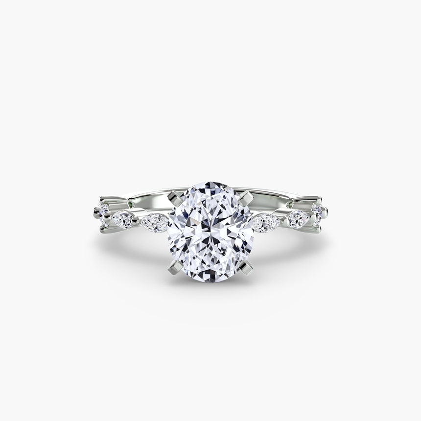 AUREX Oval Cut pavé cathedral ring setting in White Gold | SARATTI