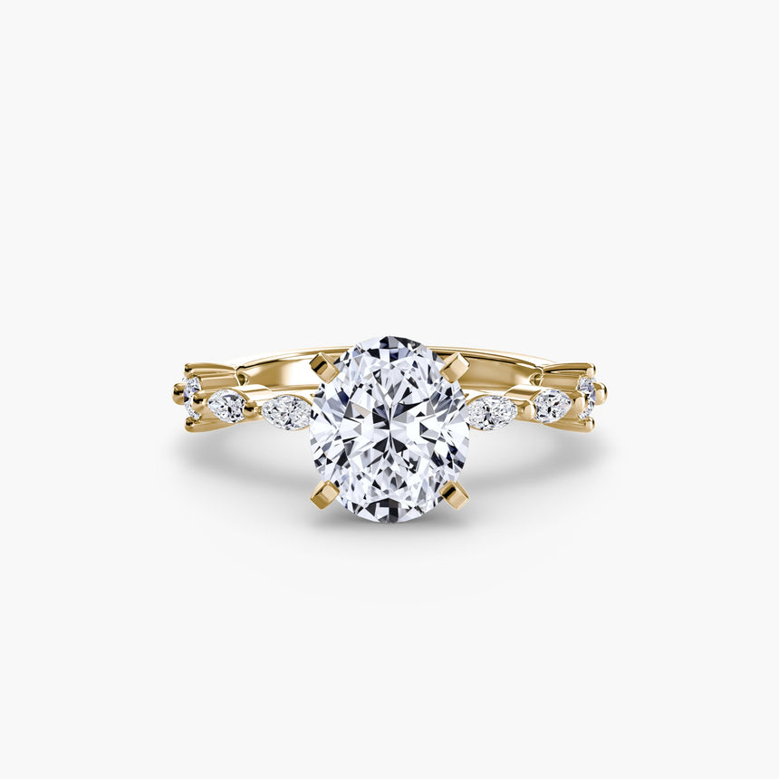AUREX Oval Cut pavé cathedral ring setting in Yellow Gold | SARATTI