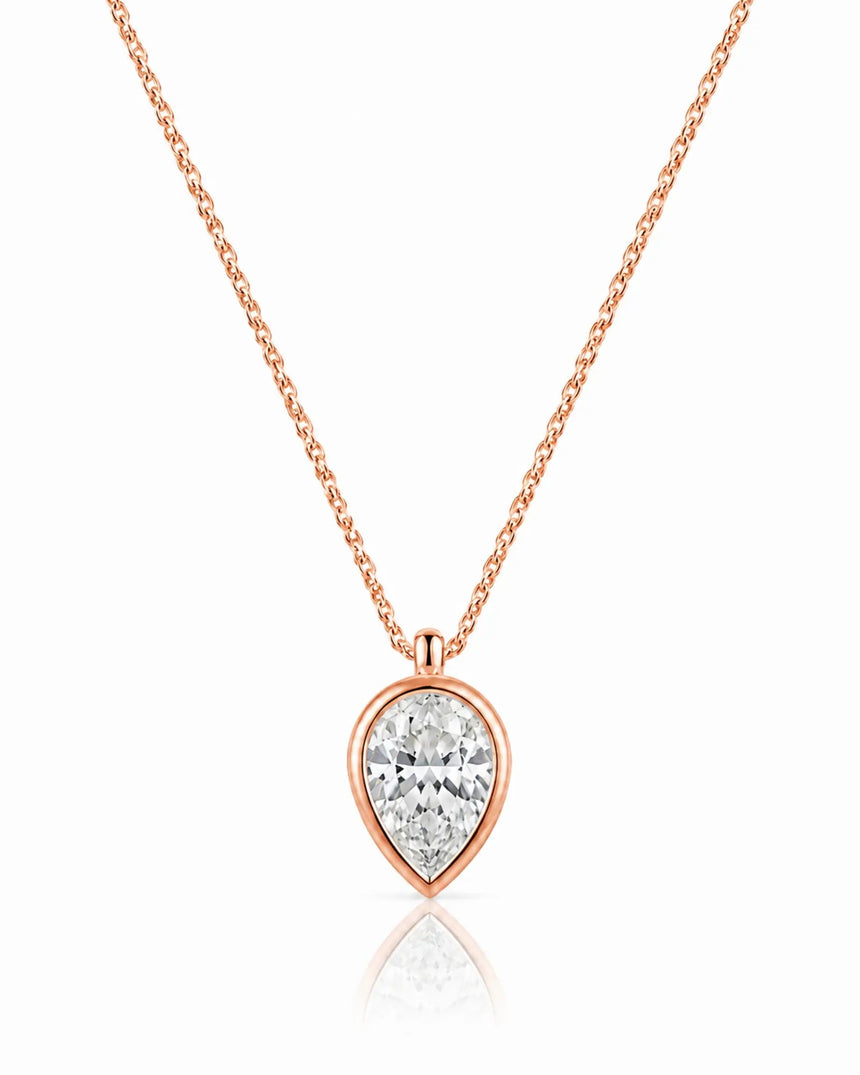 AUREX Pear Cut bezel necklace setting in rose gold | SARATTI