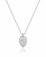 AUREX Pear Cut bezel necklace setting in white gold | SARATTI
