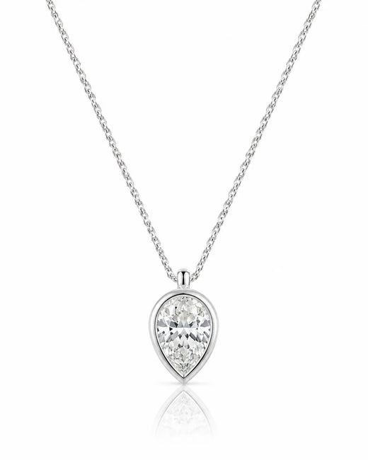 AUREX Pear Cut bezel necklace setting in white gold | SARATTI