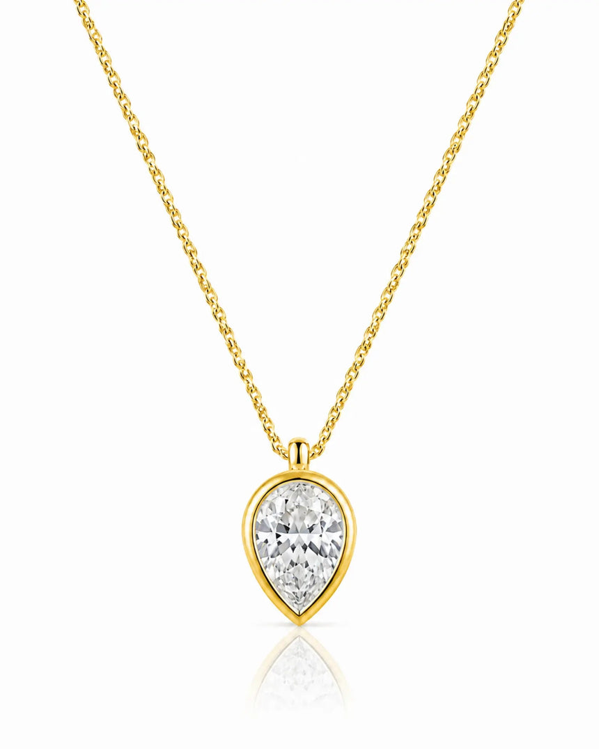 AUREX Pear Cut bezel necklace setting in yellow gold | SARATTI