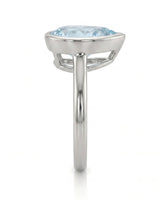 AUREX pear cut Aquamarine bezel solitaire ring setting in Platinum, side profile | SARATTI