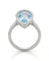 AUREX pear cut Aquamarine bezel solitaire ring setting in Platinum, top view | SARATTI