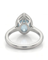 AUREX pear cut Aquamarine bezel solitaire ring setting in Platinum, underside view | SARATTI