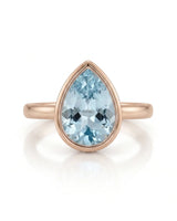 AUREX pear cut Aquamarine bezel solitaire ring setting in Rose Gold, front view | SARATTI