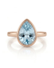 AUREX pear cut Aquamarine bezel solitaire ring setting in Rose Gold, front view | SARATTI